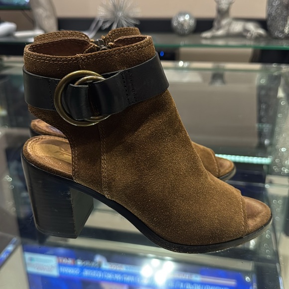 Frye Danica Harness Suede Peep Toe Booties - Picture 2 of 7